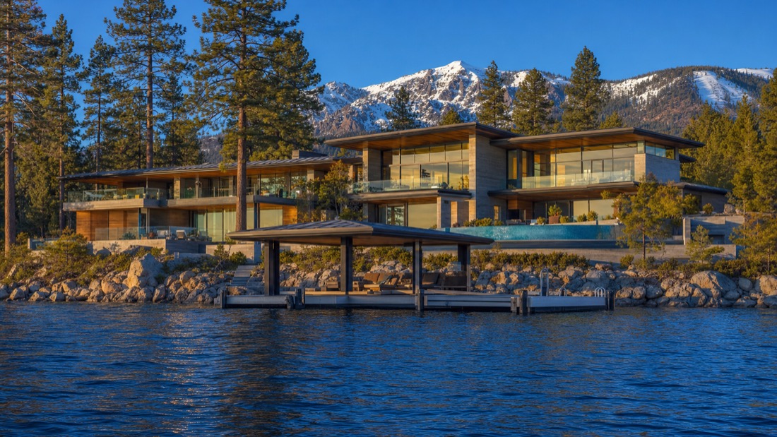 Stone-and-timber lakefront estate on the Nevada east shore of Lake Tahoe